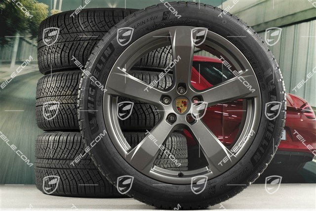 20-inch "Macan Sport" winter wheels set, rims 9J x 20 ET26 + 10J x 20 ET19 + NEW Michelin winter tyres 265/45 R 20 + 295/40 R 20, platinum satin matt, with TPMS