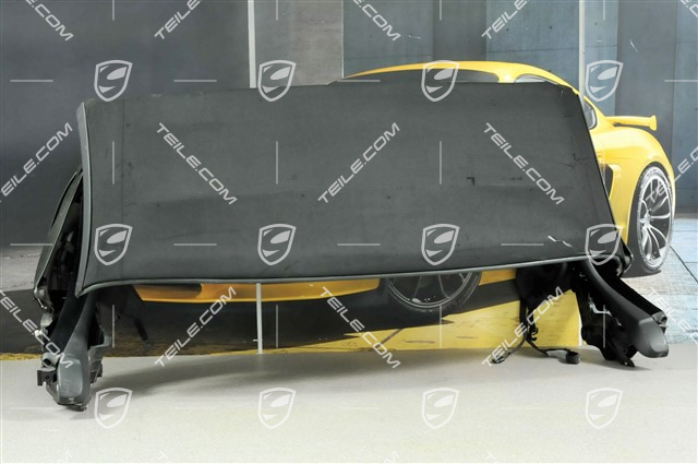 Dach Cabrio, kompletny, szyba szklana, zawiera czarne płótno dachu, uszkodzone płótno