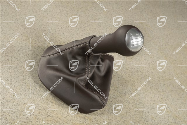 Shift lever / gearshift knob, Cocoa, Leather / aluminium, 6-speed manual transmission