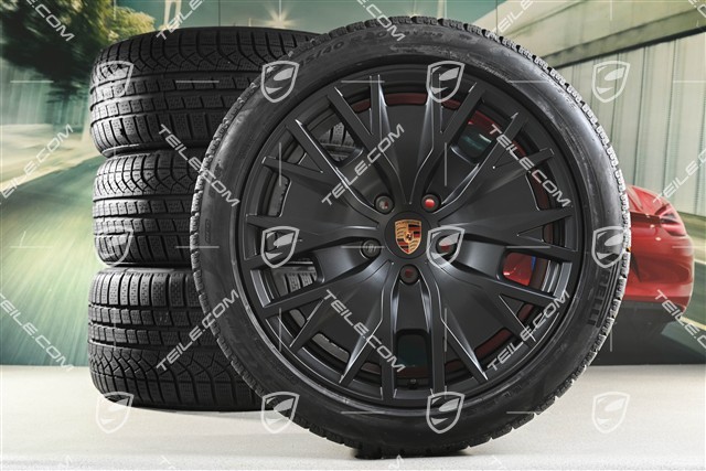 20" koła zimowe Taycan Turbo S Aero Design, komplet, felgi 9J x 20 ET54 + 11J x 20 ET60 + NOWE opony zimowe Pirelli 245/45 R20 + 285/40 R20, antracytowa szarość - anthracite grey