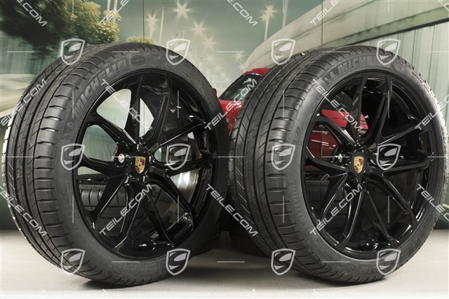 21" GT Design summer wheel set, wheel rims 9,5J x 21 ET27 + 10J x 21 ET19 + NEW Michelin summer tyres 265/40 R21 + 295/35 R21, black high gloss, with TPM