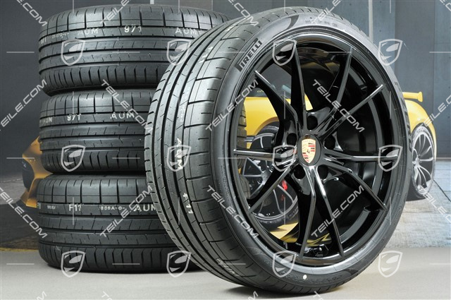 20" Carrera S koła letnie komplet, felgi 8J x 20 ET57 + 10J x 20 ET45, opony letnie Pirelli 235/35 ZR20 +265/35 ZR20, czarne (wysoki połysk), z czujnikami ciśnienia