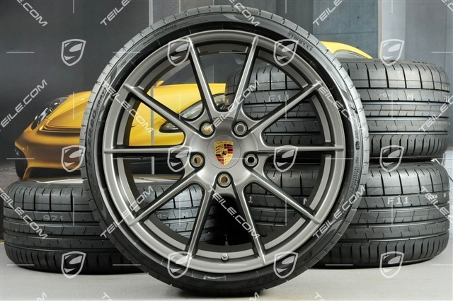 20" Boxster Spyder summer wheel set, rims 8.5J x 20 ET57 + 10.5J x 20 ET47 + NEW Pirelli summer tyres 235/35 ZR20 + 265/35 ZR20