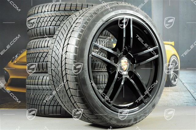 19-inch Carrera winter wheel set, 8,5J x 19 ET54 + 11J x 19 ET69 + NEW Continental winter tyres 235/40 R19 + 285/35 R19, with TPMS, black high gloss