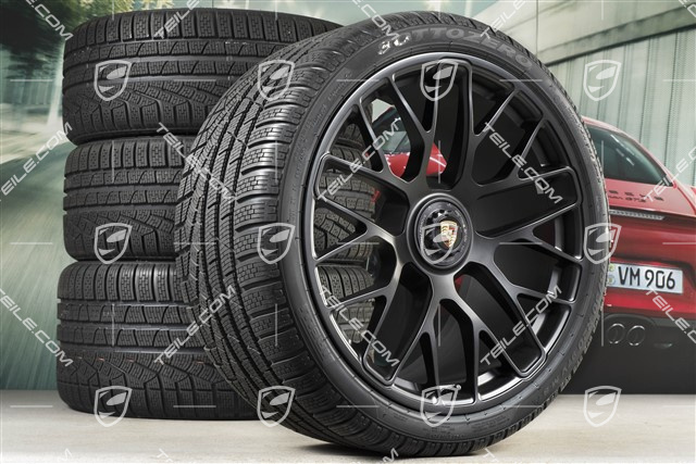 20" Turbo S Koła zimowe komplet do Carrera GTS, centralnie mocowane, felgi 8,5J x 20 ET51 + 11J x 20 ET52 + opony zimowe Pirelli Sottozero II 245/35 R20+295/30 R20, czarne (półmat), z czujnikami ciśnienia