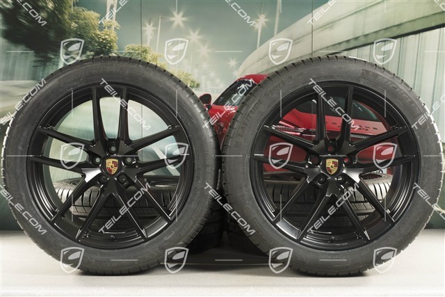 20" "Macan S" Sommerräder Satz, Felgen 9J x 20 ET26 + 10J x 20 ET19 + Michelin Sommerreifen 265/45 R20 + 295/40 R20, Schwarz seidenmatt, mit RDK-Sensoren