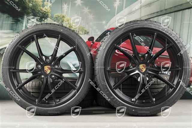 20" Carrera S summer wheels set, rims 8J x 20 ET57 + 10J x 20 ET45, GoodYear summer tires 235/35 ZR20 + 265/35 ZR20, black satin-matt, with TPMS