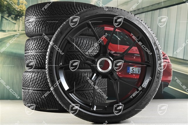 20"+21" GT3 / GT3RS Winterräder Satz, Zentralverschluss Felgen 9J x 20 ET43 + 11,5J x 21 ET46 + NEUE Michelin Pilot Alpin 5 Winterreifen 245/35 R20 + 305/30 R21, schwarz seidenmatt