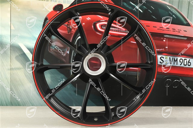 20" Felgensatz GT3, 9J x 20 ET55 + 12J x 20 ET47, in Schwarz seidenmatt + Rand in Rot