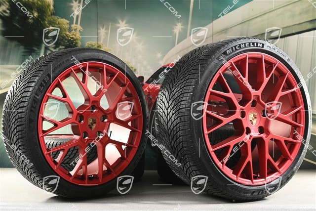 20"+21" RS Spyder Design Winterräder Satz, Felgen 8,5J x 20 ET50 + 11J x 21 ET82 + Michelin Winterreifen 245/35 R20 + 305/30 R21, mit RDK-Sensoren, Rot - Pyrored