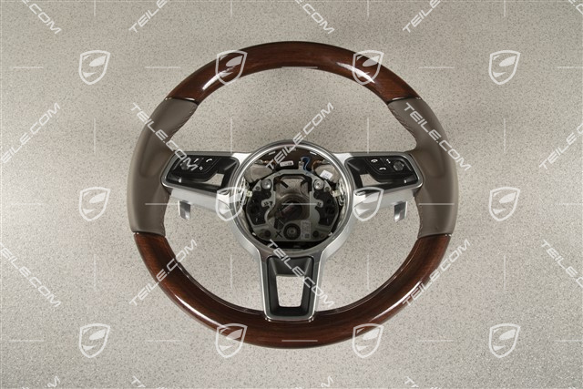 Steering wheel, multi-function, heating, Selector lever, leather Saddle brown, Mahogany Yachting