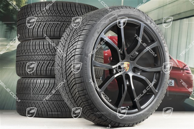 21" Cayenne COUPE Exclusive Design Winterräder Satz, Felgen 9,5J x 21 ET46 + 11,0J x 21 ET49 + Michelin Pilot Alpin 5 Winterreifen 275/40 R21 + 305/35 R21, mit RDK-Sensoren, Schwarz-Seidenmatt