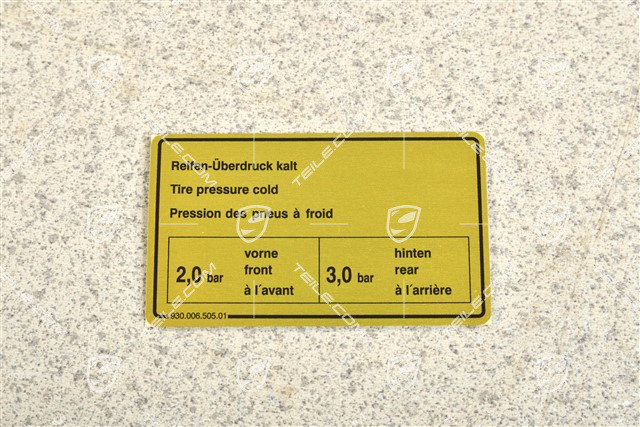 Klebeschild / Hinweiss / Kennschild für Reifendruck, Turbo