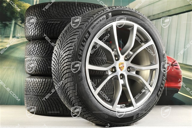 21-inch Cayenne Exclusive Design winter wheel set, rims 9,5J x 21 ET46 + 11,0J x 21 ET58 + NEW Michelin winter tyres 285/45 R21 + 305/40 R21, with TPMS