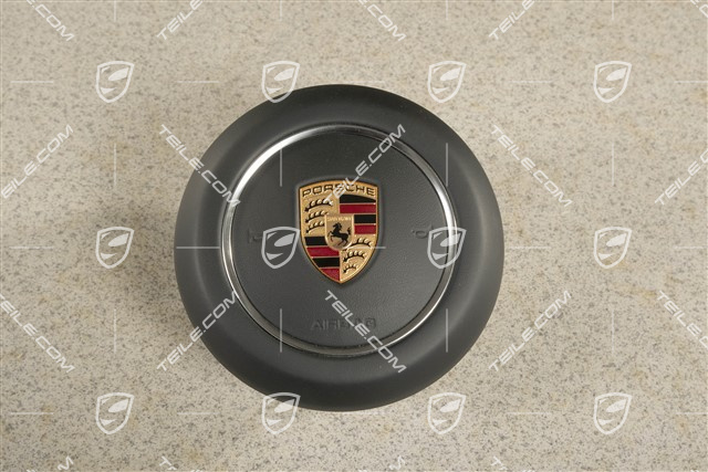 Airbag unit, steering wheel, Leather, Black