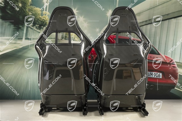 Sportowe fotele kubełkowe, składane, czarna skóra z herbem Porsche, L+R