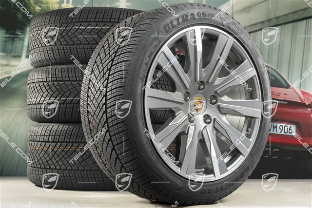 20" Taycan Tequipment Design Winterräder Satz, Felgen 9J x 20 ET54 + 11J x 20 ET60 + NEUE Goodyear Winterreifen 245/45 R20 + 285/40 R20