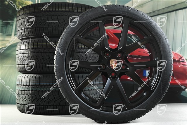 21" Panamera SportDesign Koła zimowe, komplet, felgi 9,5J x 21 ET71 + 10,5J x 21 ET71 + NOWE opony zimowe Continental 275/35 R21 + 315/30 R21, czarny satynowy półmat