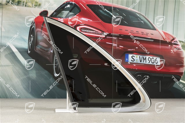 Seitenscheibe mit Zierleiste, Aluminium-Paket Chrom-look, Privacy-Verglasung, L