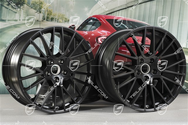 21-inch wheel rim set Cayenne RS Spyder, 11J x 21 ET49 + 9,5J x 21 ET46, for Cayenne Coupé, black satin matt