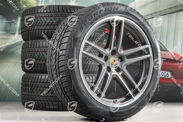 20" "Macan Turbo" koła zimowe, komplet, felgi 9J x 20 ET26 + 10J x 20 ET19 + NOWE opony zimowe Pirelli 265/45 R20 + 295/40 R20, Titanum, z czujnikami ciśnienia RDK