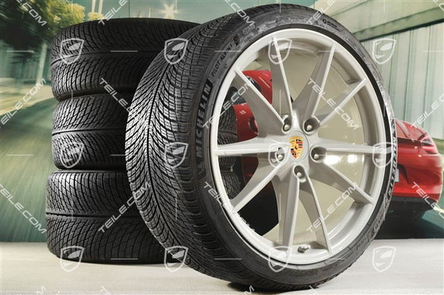 20"+21" koła zimowe Carrera S, komplet, felgi 8,5J x 20 ET53 + 11J x 21 ET66 + opony zimowe Michelin 245/35 R20 + 295/30 R21, kolor Chalk (kreda)