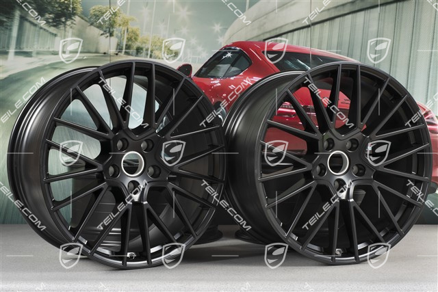 21" Komplet felg Cayenne RS Spyder, 11J x 21 ET58 + 9,5J x 21 ET46, czarny satynowy półmat