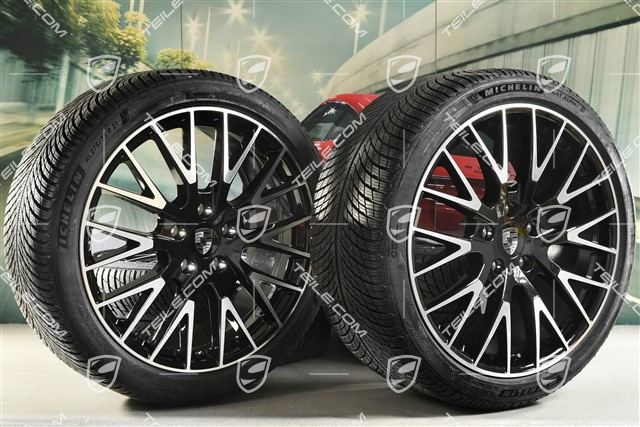 21" Panamera Exclusive Design Winterräder Satz, Felgen 9,5J x 21 ET71 + 10,5J x 21 ET71 + Michelin Pilot Alpin 5 Winterreifen 275/35 R21 + 315/30 R21, Schwarz Hochglanz