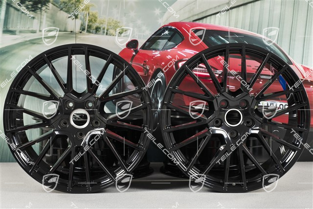 21" Komplet felg Cayenne RS Spyder, 11J x 21 ET49 + 9,5J x 21 ET46, czarny wysoki połysk, do Cayenne Coupé