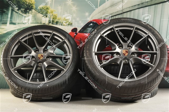 20" Komplet kół letnich Carrera S III, felgi 8,5J x 20 ET51 + 11J x 20 ET52 + NOWE opony letnie Pirelli 245/35 ZR20 + 305/30 ZR20, z czujnikami RDK, platinum satyna