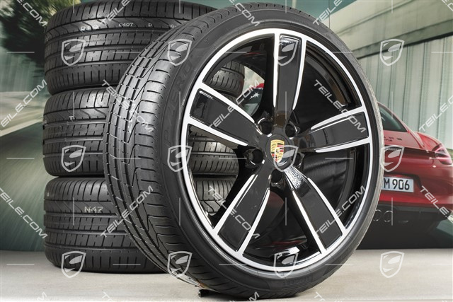 22-inch Cayenne Coupé Summer wheel set Sport Classic, wheel rims 10J x 22 ET48 + 11,5J x 22 ET52 + NEW Pirelli summer tyres 285/35 R22 + 315/30 R22, with TPMS, black high gloss