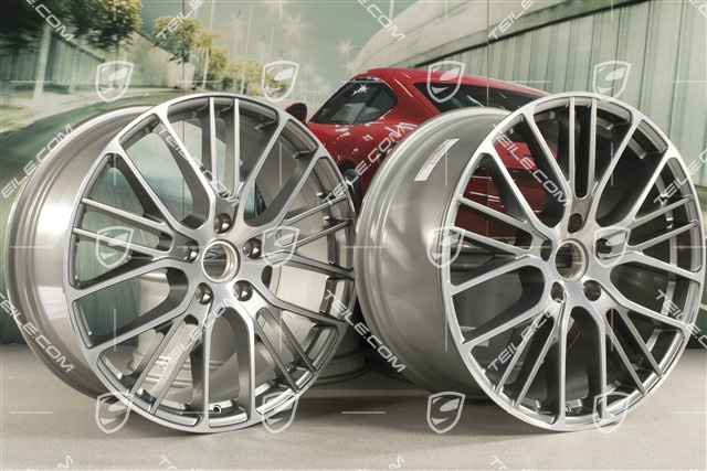 21" Komplet felg Panamera Exclusive Design Sport, 9,5J x 21 ET71 + 10,5J x 21 ET71, platynowo srebrny metalik