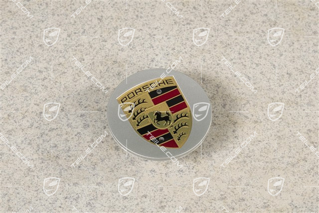 Hub cap, concave, coloured crest, Brilliant Silver