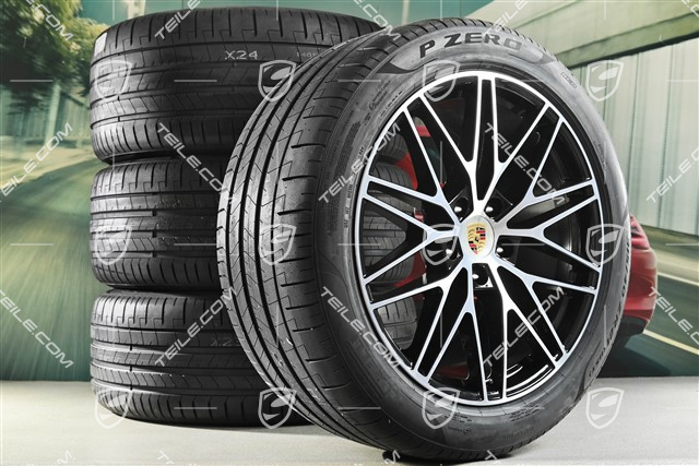 21-inch Cayenne Coupe RS Spyder Design summer wheel set, rims 9,5J x 21 ET46 + 11,0J x 21 ET49 + Pirelli P Zero summer tyres 285/45 R21 + 315/40 R21, with TPMS, black high gloss