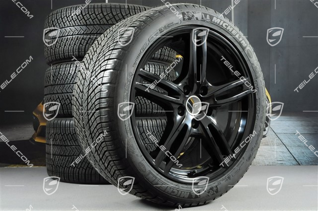 20" Koła zimowe "Panamera Turbo", felgi 9,5 J x 20 ET71 + 10,5 J x 20 ET71 + NOWE opony zimowe Michelin Pilot Alpin 4 275/40 R20 + 315/35 R20, czarne wysoki połysk