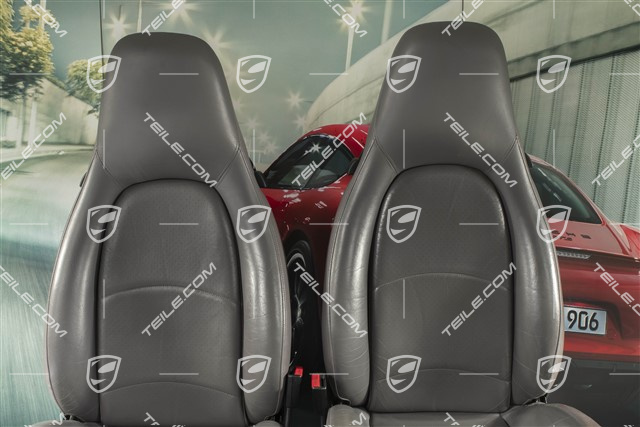 Fotele, regulowane elektrycznie, skóra, popielate, komplet (L+R)