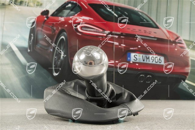 Shift lever / gearshift knob, Black Leather / aluminium, 6-speed manual transmission