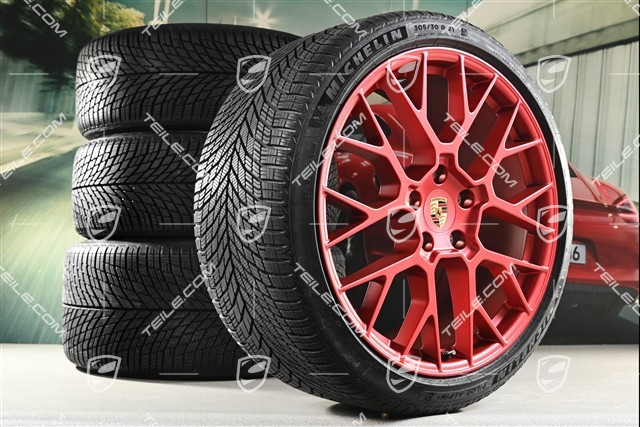 20"+21" RS Spyder Design Winterräder Satz, Felgen 8,5J x 20 ET50 + 11J x 21 ET82 + Michelin Winterreifen 245/35 R20 + 305/30 R21, mit RDK-Sensoren, Rot - Pyrored