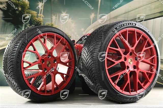 20"+21" RS Spyder Design Winterrädersatz, Felgen 8,5J x 20 ET50 + 11J x 21 ET82 + NEUE Michelin Winterreifen 245/35 R20 + 305/30 R21, mit RDK-Sensoren, Rot - Pyrored