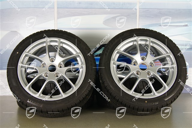 18-inch winter wheels set "Cayman", rims 8J x 18 ET57 + 9J x 18 ET47 + NEW winter tyres Pirelli SottoZero2 N0 235/45 R18 + 265/45 R18, with TPM sensors