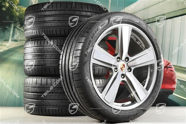 22" Sommerräder Cayenne Exclusive Design Sport, Felgen 10J x 22 ET48 +11,5J x 22 ET61 + NEUE Pirelli Sommerreifen 285/40 R22 + 315/35 R22, in Platinsilber