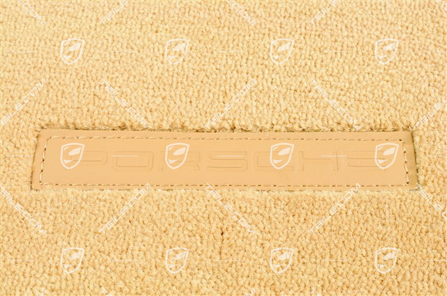 Dywaniki welurowe, napis Porsche, obszyte skórą, beżowe Sandbeige