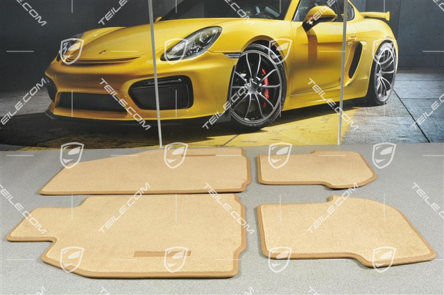 Dywaniki welurowe, napis Porsche, obszyte skórą, beżowe Sandbeige