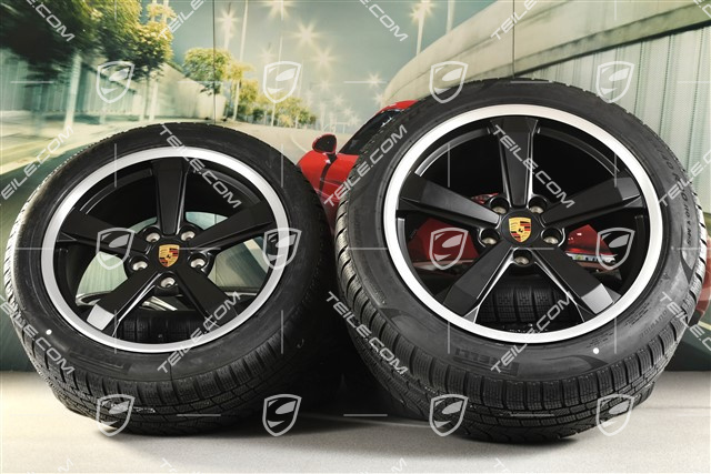 19"+20" Dakar Winterräder Satz, Felgen 8J x 19 ET38 + 11,5J x 20 ET68 + NEUE Pirelli Winterreifen 245/45 R19 + 295/40 R20, in Schwarz Seidenmatt