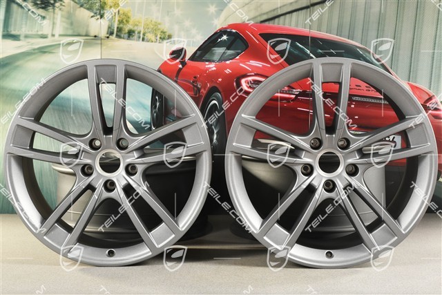 21" Komplet felg Cayenne Turbo Design, 11J x 21 ET58 + 9,5J x 21 ET46, Vesuvgrau
