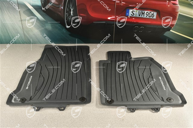 Gummi-Fußmatten Satz, zweiteilig, mit Porsche Silhouette und "Porsche" Schriftzug, schwarz RHD