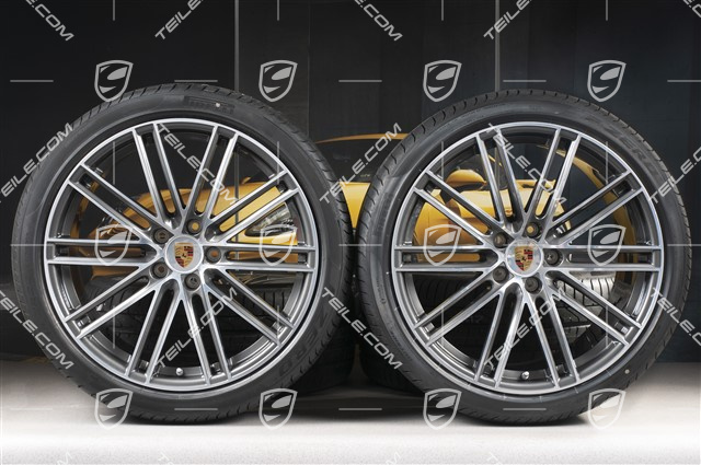 22-inch Cayenne Coupé Turbo IV summer wheel set, rims 10J x 22 ET48 + 11,5J x 22 ET52 + NEW Pirelli P Zero summer tyres 285/35 R22 + 315/30 R22, with TPMS