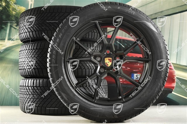 20-inch Cayenne S winter wheel set, rims 9J x 20 ET50 + 10,5J x 20 ET55 + NEW Pirelli winter tyres 255/55 R20 + 295/45 R20, with TPMS, black satin matt