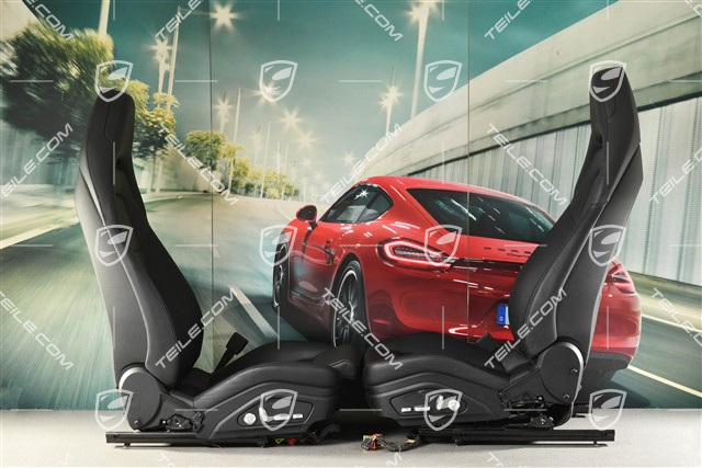 Seats, el. adjustment, Porsche logo, leather, Black, set (L+R)