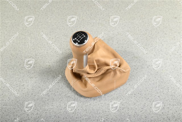 Shift lever / gearshift knob with Sand Beige leather bellows, shift pattern in black